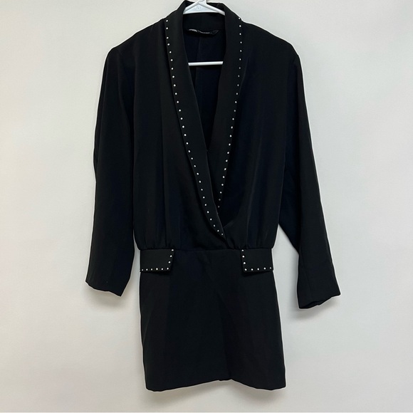 Zara Black Rhinestone Blazer Mini Dress Sparkly Classic Size XS - Picture 6 of 12